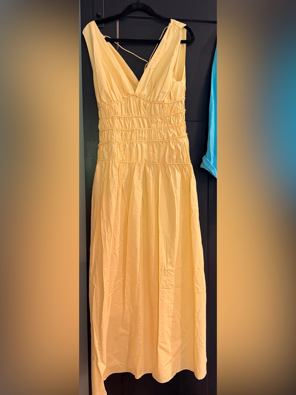 Faithfull the Brand Yellow Smocked Midi Dress
